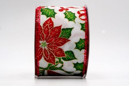 Blanc - Boules de Noël et ruban avec fil Poinsettia de vacances_KF1516GC-1-7