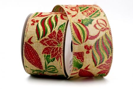 Lt. Brown - Christmas Balls and Holiday Poinsettia Wired Ribbon_KF7576GC-14-183