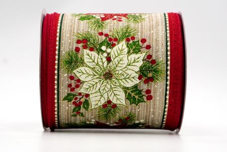 Natural - Yew and Holiday Poinsettia Wired Ribbon_KF7578GC-13-169