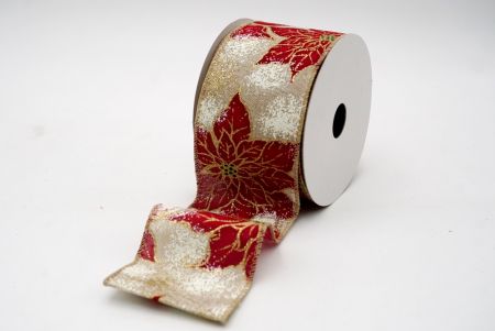 Natural - Glittery Holiday Poinsettia Wired Ribbon_KF7580GC-13-183