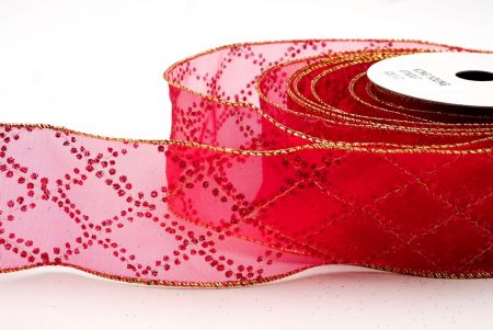 Red and Red Blossom with metallic Edge Cross Diagonal Glitterry Blossom_KF7583G-7