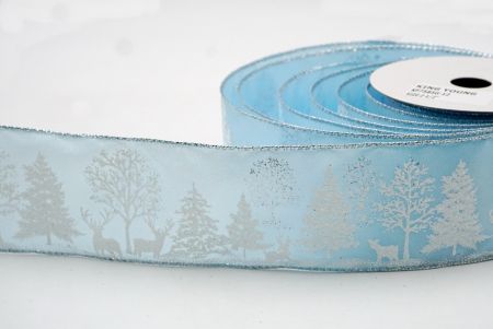 Cinta de árboles de pino y renos en color azul polvo - KF7585G-12