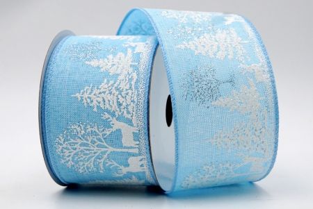 Baby Blue - White Pine Trees and Reindeers Ribbon_KF7587GC-12-216