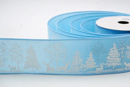 Baby Blue - White Pine Trees and Reindeers Ribbon_KF7587GC-12-216