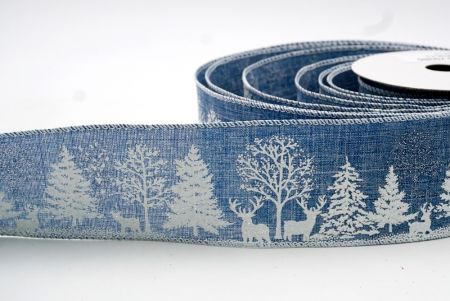 Cinta de árboles de pino y renos en color azul oscuro - KF7587GC-4-1