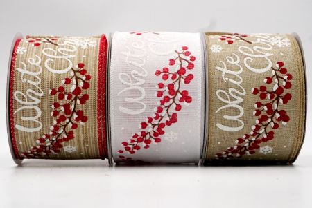 White Christmas and Holly Berries Ribbon - White Christmas and Holly Berries Ribbon