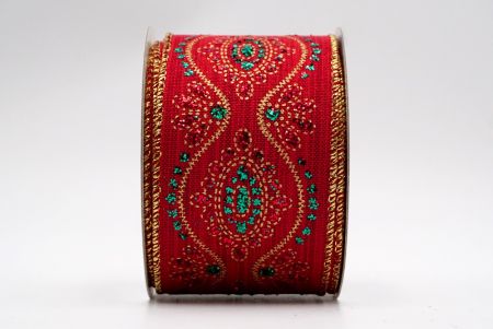 Красная и золотая кайма винтажной блестящей ленты_KF7597G-7