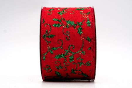 Red Faux Burlap Glittery Mistletoe Design Ribbon_KF7606GC-7-7