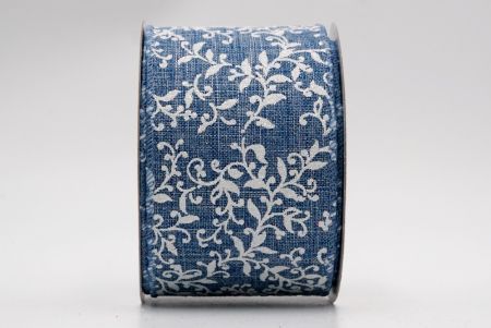 Ruban en toile de jute bleue avec motif de feuilles d'if_KF7626GC-4-226