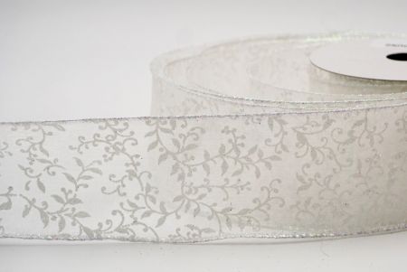 Λευκή διάφανη κορδέλα με φυλλώδες σχέδιο από λινάτσα_KF7627GN-1