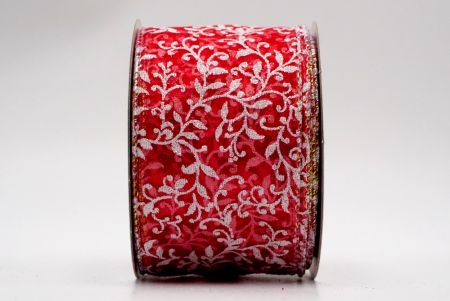 Κόκκινη διάφανη κορδέλα με φυλλώδες σχέδιο από λινάτσα_KF7627GN-7