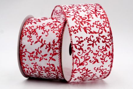 White and Red Yew Leaves Design Ribbon_KF7628GR-1