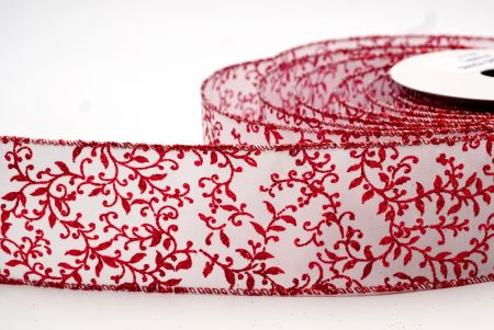 Білий і червоний дизайн стрічки з листям іви_KF7628GR-1