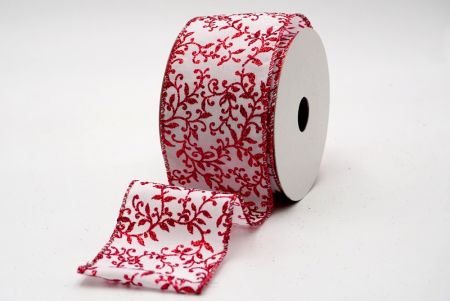 White and Red Yew Leaves Design Ribbon_KF7628GR-1