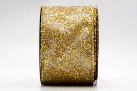 Χρυσή διάφανη κορδέλα με σχέδιο φύλλων ιερού δέντρου_KF7629G-1
