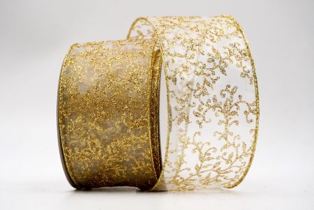Gold Sheer Yew Leaves Design Ribbon_KF7629G-1