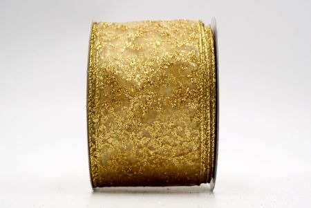 Bright Gold Sheer Yew Leaves Design Ribbon_KF7629G-2