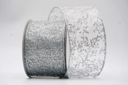 Silver Sheer Yew Leaves Design Ribbon_KF7630G-1