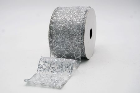 Silver Sheer Yew Leaves Design Ribbon_KF7630G-1