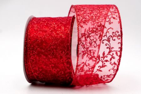 Bright Red Sheer Yew Leaves Design Ribbon_KF7631GR-7