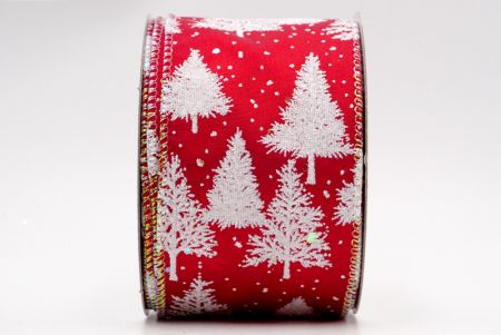 Red and White Satin Snowy Glittered Pine Trees_KF7634GN-7