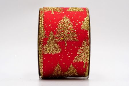 Piros és arany szatén hóval borított csillogó fenyőfák_KF7635G-7G