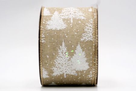 Khaki fałszywe płótno jutowe śnieżne drzewa sosnowe z brokatem_KF7637GC-13-183