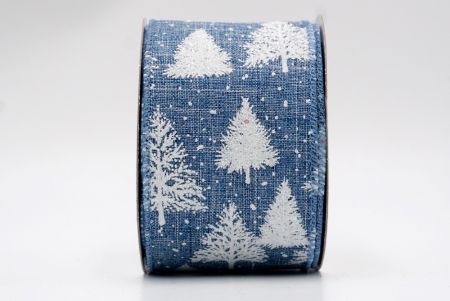 Μπλε Ψεύτικο Λινάτσα με Χιονισμένα Γκλίτερ Δέντρα Πεύκων_KF7637GC-4-226