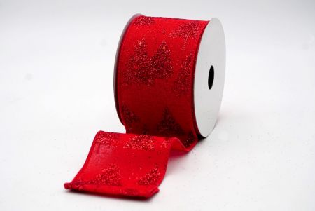 Sapins de pin en toile de jute rouge avec fausse neige et paillettes_KF7638GC-7-7