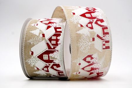 Cream and White WiredChristmas Snow House Ribbon_KF7642GC-13N-1