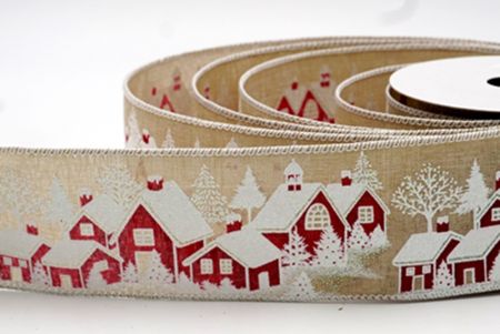 Cream and White WiredChristmas Snow House Ribbon_KF7642GC-13N-1