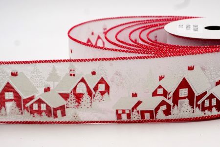 Λευκό και Κόκκινο Κορδέλα Χριστουγέννων Χιονισμένο Σπίτι_KF7642GC-1N-7