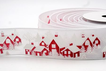 Ruban de maison enneigée de Noël blanc et blanc avec fil_KF7643GC-1-1
