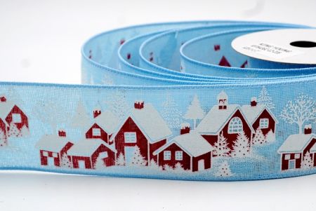 Sky Blue and Blue WiredChristmas Snow House Ribbon_KF7643GC-12-216