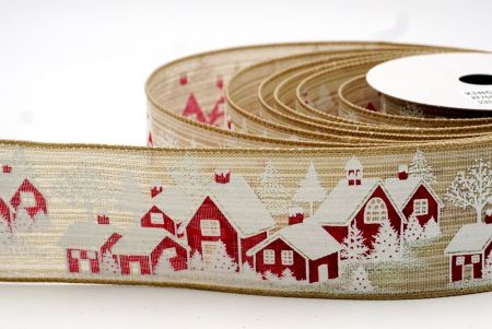 Light Brown and Brown Wired Christmas Snow House Ribbon_KF7646GC-13N-183
