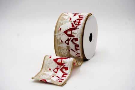 Light Brown and Brown Wired Christmas Snow House Ribbon_KF7646GC-13N-183
