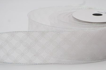 Fita de Glitter com Design de Flores Cruzadas Diagonais em Branco e Branco_KF7648GN-1