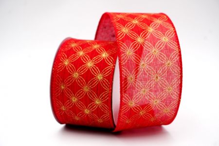 Fita de Design de Glitter de Flor Cruzada Diagonal Vermelha e Amarela_Ribbon_KF7652GC-7-7