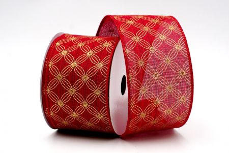 Fita de Design de Glitter de Flor Cruzada Diagonal Vermelha Escura e Amarela_Ribbon_KF7652GC-8-169