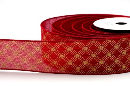 Fita de Design de Glitter de Flor Cruzada Diagonal Vermelha Escura e Amarela_Ribbon_KF7652GC-8-169