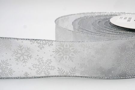 Серебряная лента с белыми снежинками и проводом_KF7654G-1