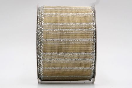 Серебристая и светло-желтая полосатая металлическая прозрачная лента_KF7657G-2