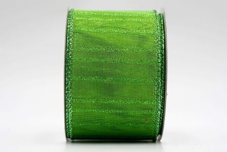 Green Stripe Metallic Sheer Ribbon_KF7657GI-15