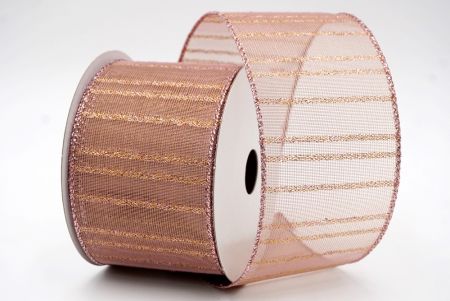 Дымчато-розовая полосатая металлическая прозрачная лента_KF7657GN-5