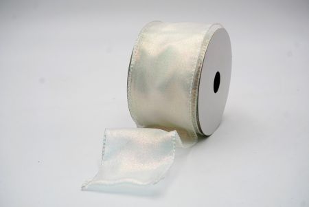 WhiteReflective Plain Colors Sheer Wired Ribbon_KF7658GN-1