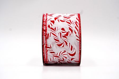 Nastro con design di bastoncini di zucchero bianchi e rossi per Natale_KF7662C-1-1