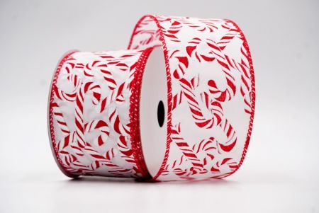 Біла та червона стрічка з дизайном Різдвяних цукерок_KF7662C-1-1