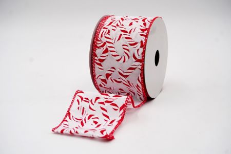 Белая и красная рождественская лента с дизайном конфетных тросточек_KF7662C-1-1