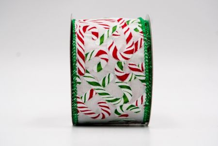 Biała i zielona, czerwona wstążka z motywem świątecznych cukierków_KF7663GC-1-49