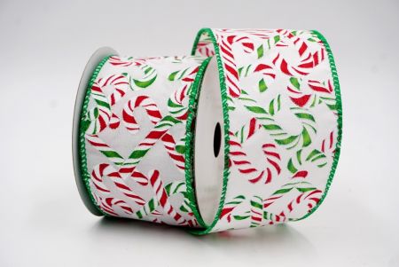 Nastro con design di bastoncini di zucchero bianchi e verdi, rossi per Natale_KF7663GC-1-49